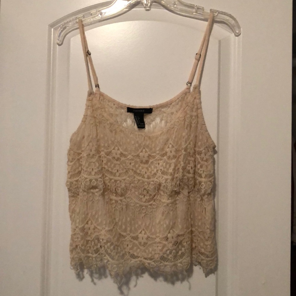 Cream Mesh Crop Top